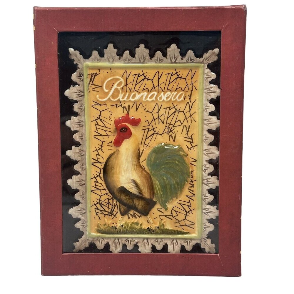 MWW Market Rooster Mini Plates Ceramic 3D Kimberly Poloson Art 4.5  x 6 Inch
